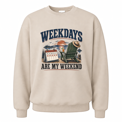 Sand vintage sweatshirt with Weekdays Are My Weekend printed front design