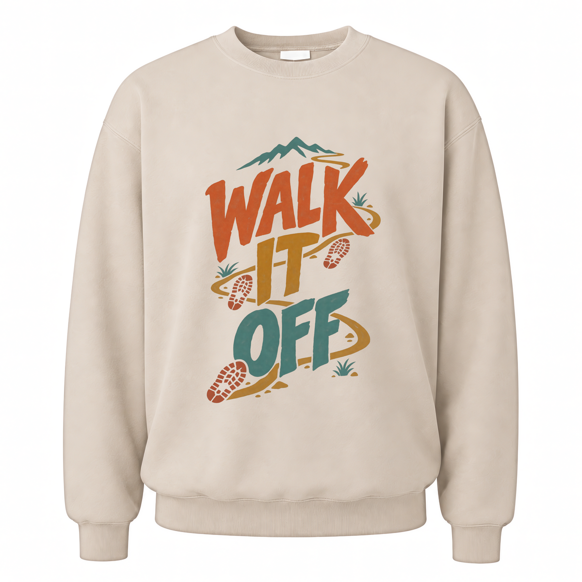 Sand vintage sweatshirt with Walk It Off printed front design