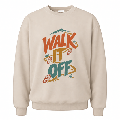 Sand vintage sweatshirt with Walk It Off printed front design