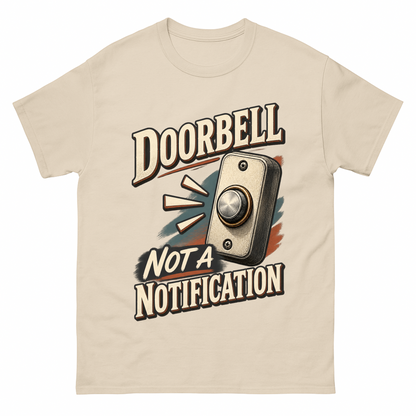 Sand vintage t-shirt with Doorbell. Not A Notification printed front design