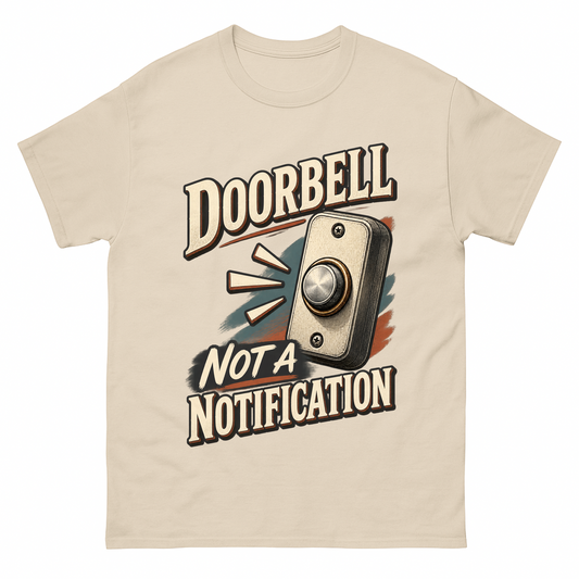 Sand vintage t-shirt with Doorbell. Not A Notification printed front design