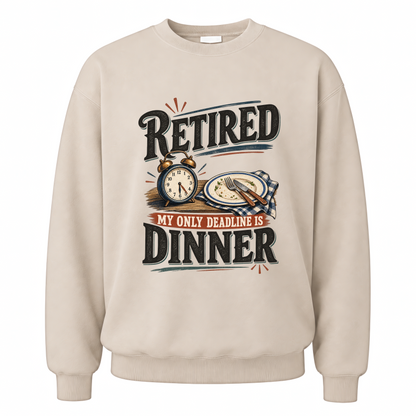 Sand vintage sweatshirt with My Only Deadline Is Dinner printed front design