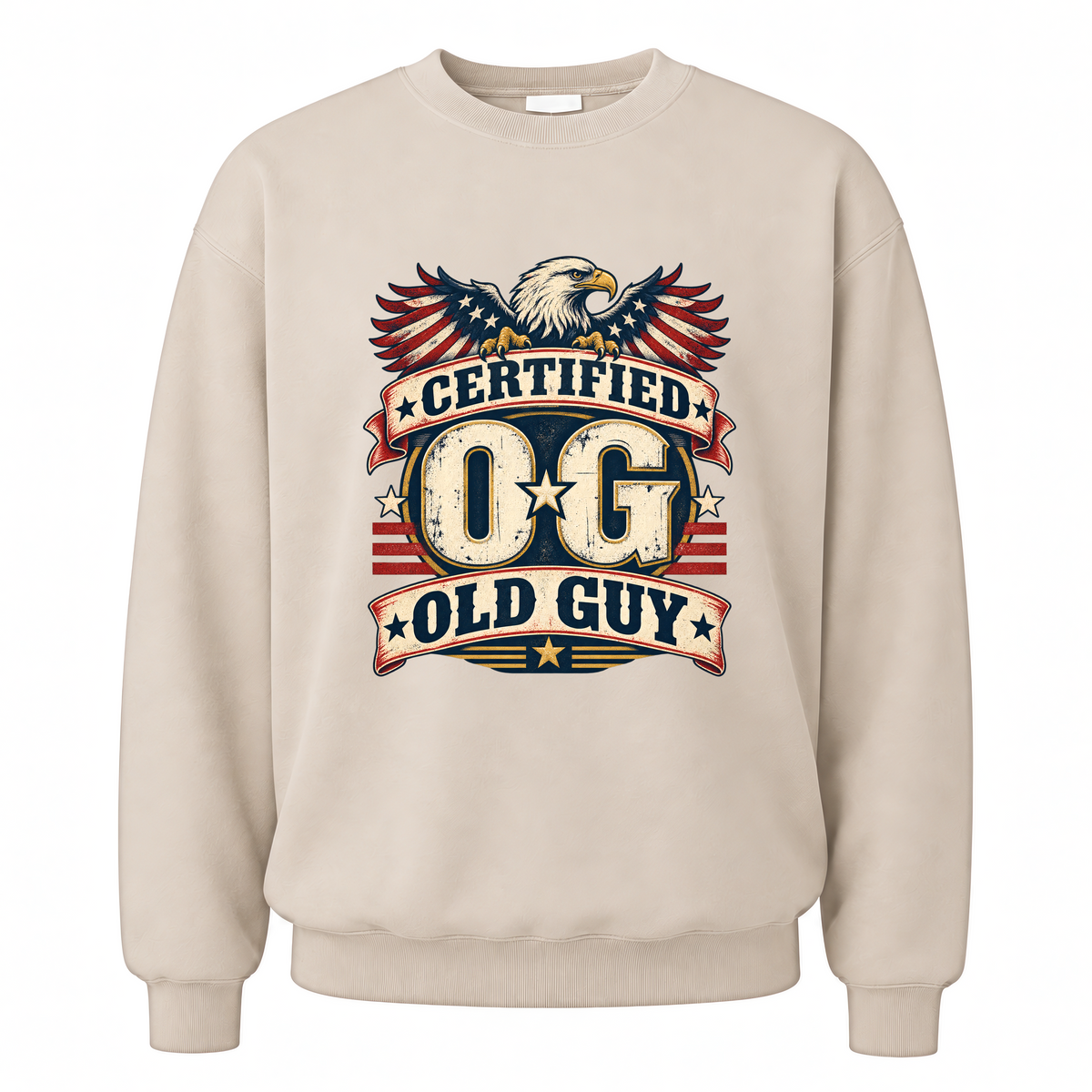 Sand vintage sweatshirt with Certified OG Old Guy printed front design
