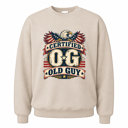 Sand vintage sweatshirt with Certified OG Old Guy printed front design