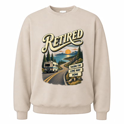 Sand vintage sweatshirt with Taking The Long Way Home printed front design