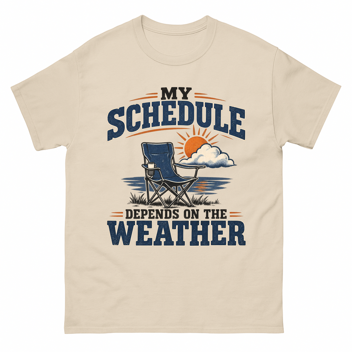 Sand vintage t-shirt with My Schedule Depends On The Weather printed front design