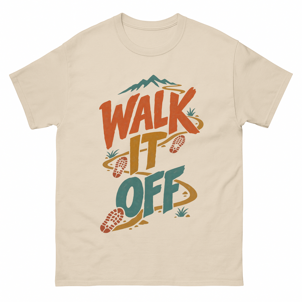 Sand vintage t-shirt with Walk It Off printed front design