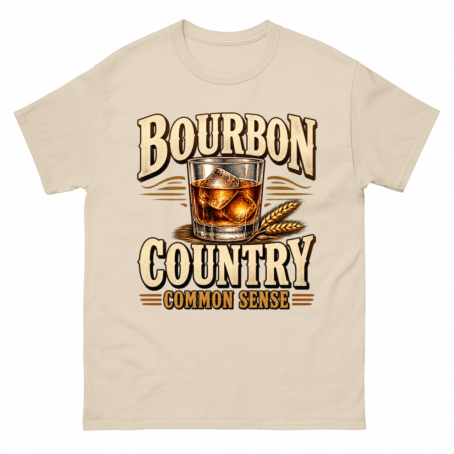Sand vintage t-shirt with Bourbon Country Common Sense printed front design