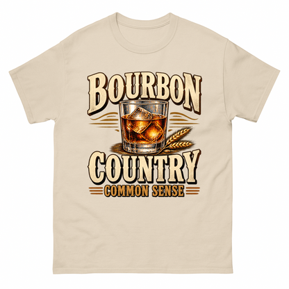 Sand vintage t-shirt with Bourbon Country Common Sense printed front design