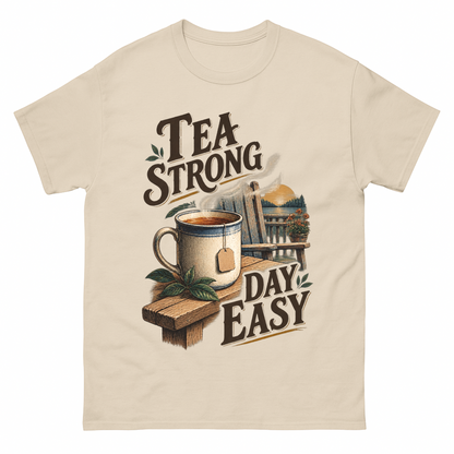Sand vintage t-shirt with Tea Strong Day Easy printed front design