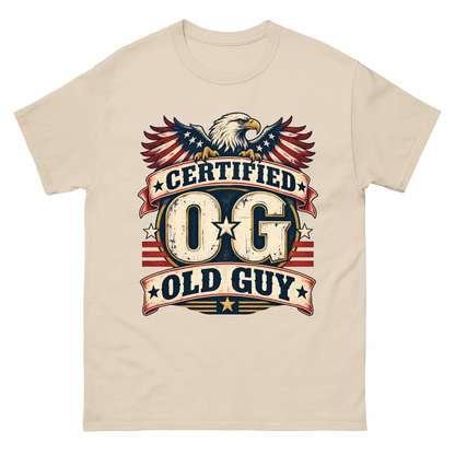 Sand vintage t-shirt with Certified OG Old Guy printed front design