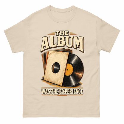 Sand vintage t-shirt with The Album Was The Experience printed front design