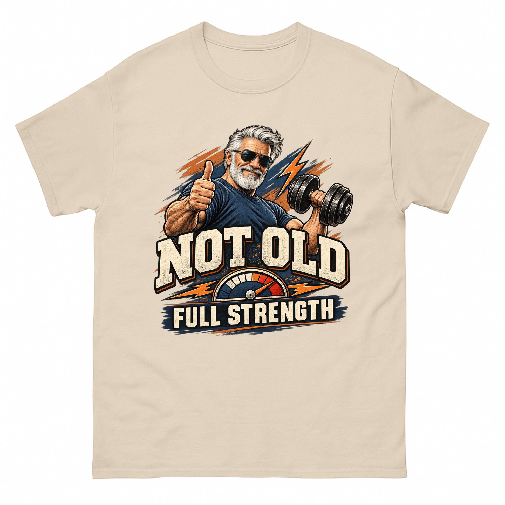 Sand vintage t-shirt with Arnold Full Strength printed front design