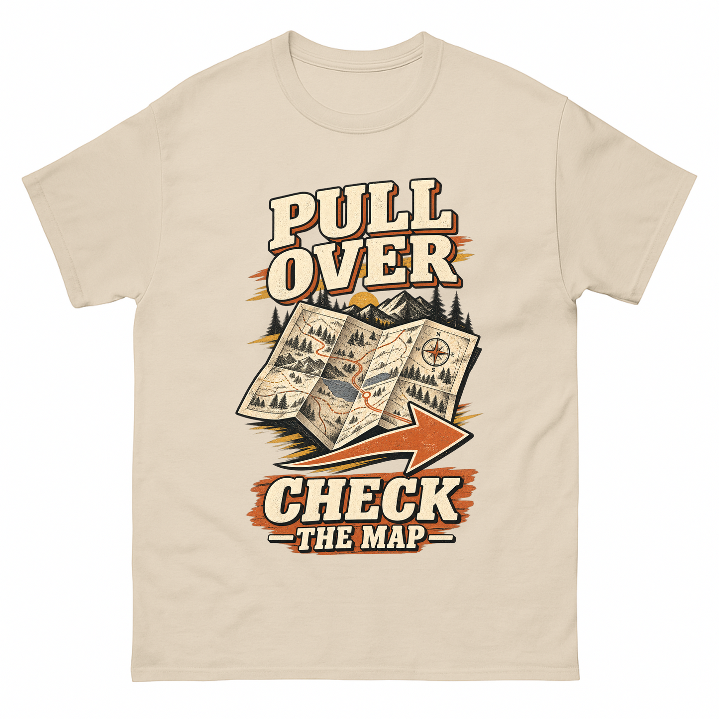 Sand vintage t-shirt with Pull Over. Check The Map printed front design