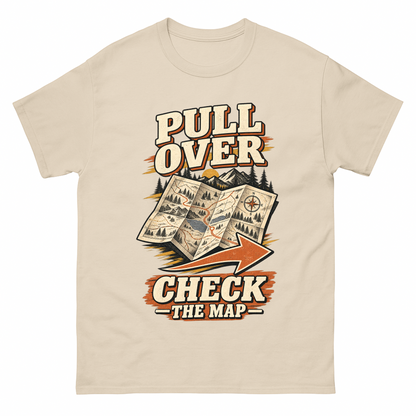 Sand vintage t-shirt with Pull Over. Check The Map printed front design