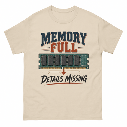 Sand vintage t-shirt with Memory Full Details Missing printed front design