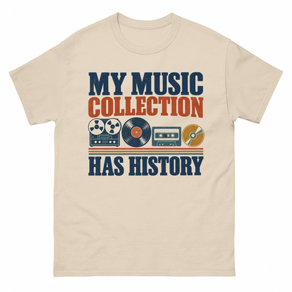 Sand vintage t-shirt with My Music Collection Has History printed front design