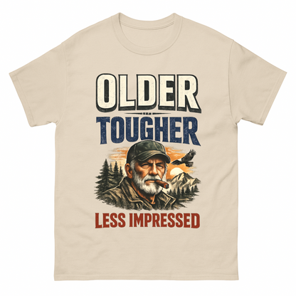 Sand vintage t-shirt with Older Tougher Less Impressed printed front design