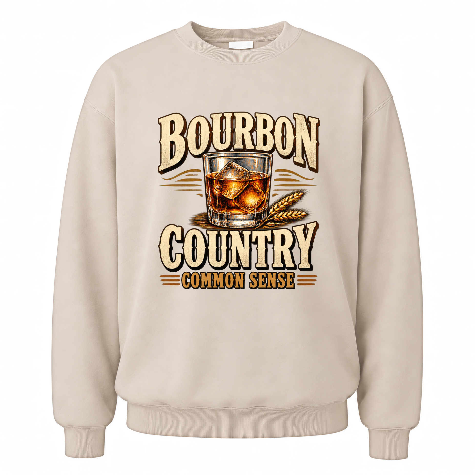 Sand vintage sweatshirt with Bourbon Country Common Sense printed front design