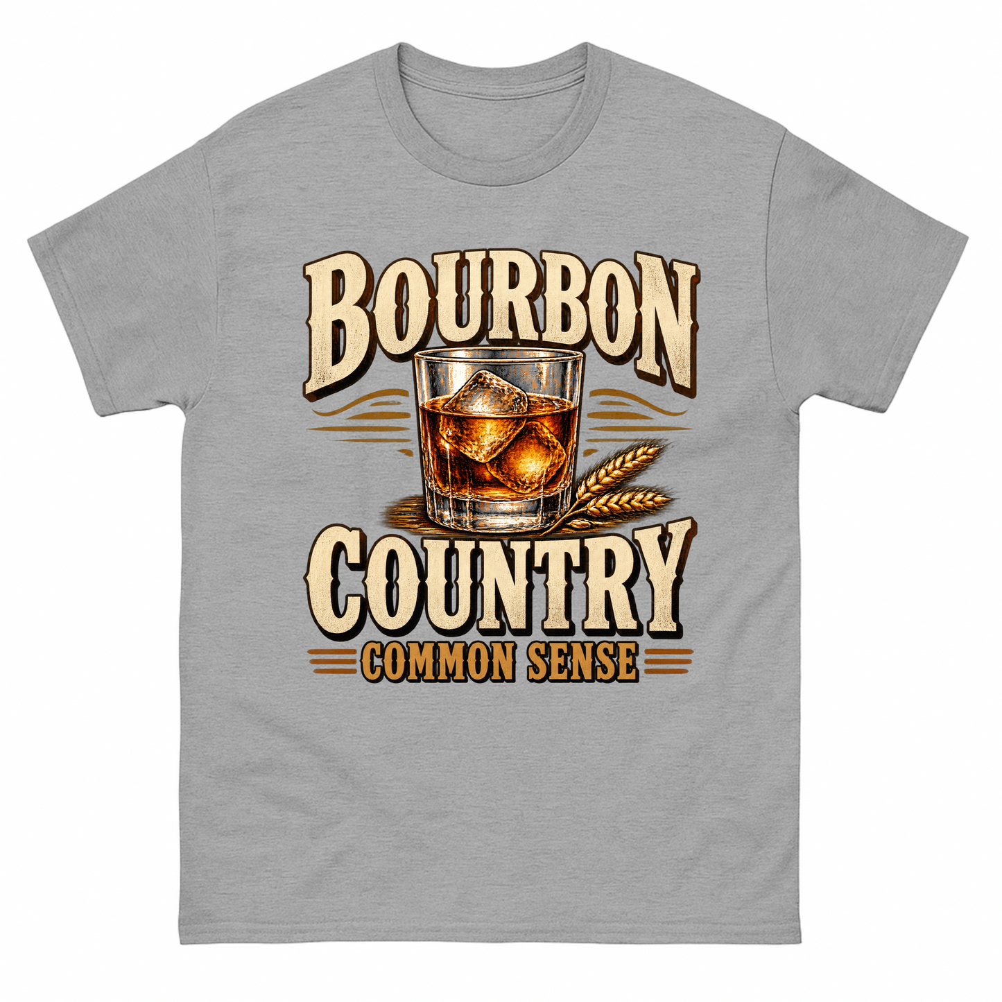 Sport Grey vintage t-shirt with Bourbon Country Common Sense printed front design