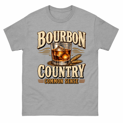 Sport Grey vintage t-shirt with Bourbon Country Common Sense printed front design