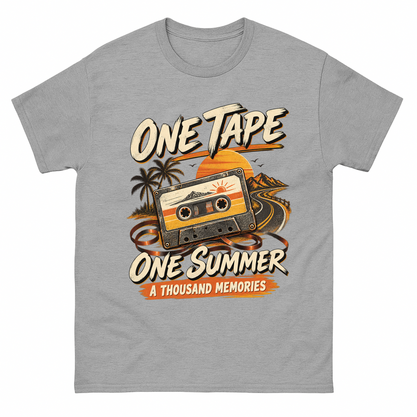 Sport Grey vintage t-shirt with One Tape One Summer A Thousand Memories printed front design