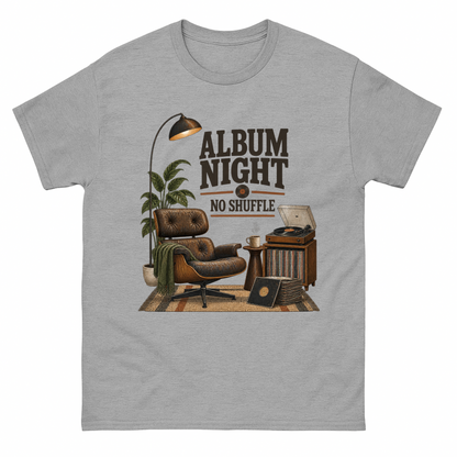 Sport Grey vintage t-shirt with Album Night. No Shuffle printed front design