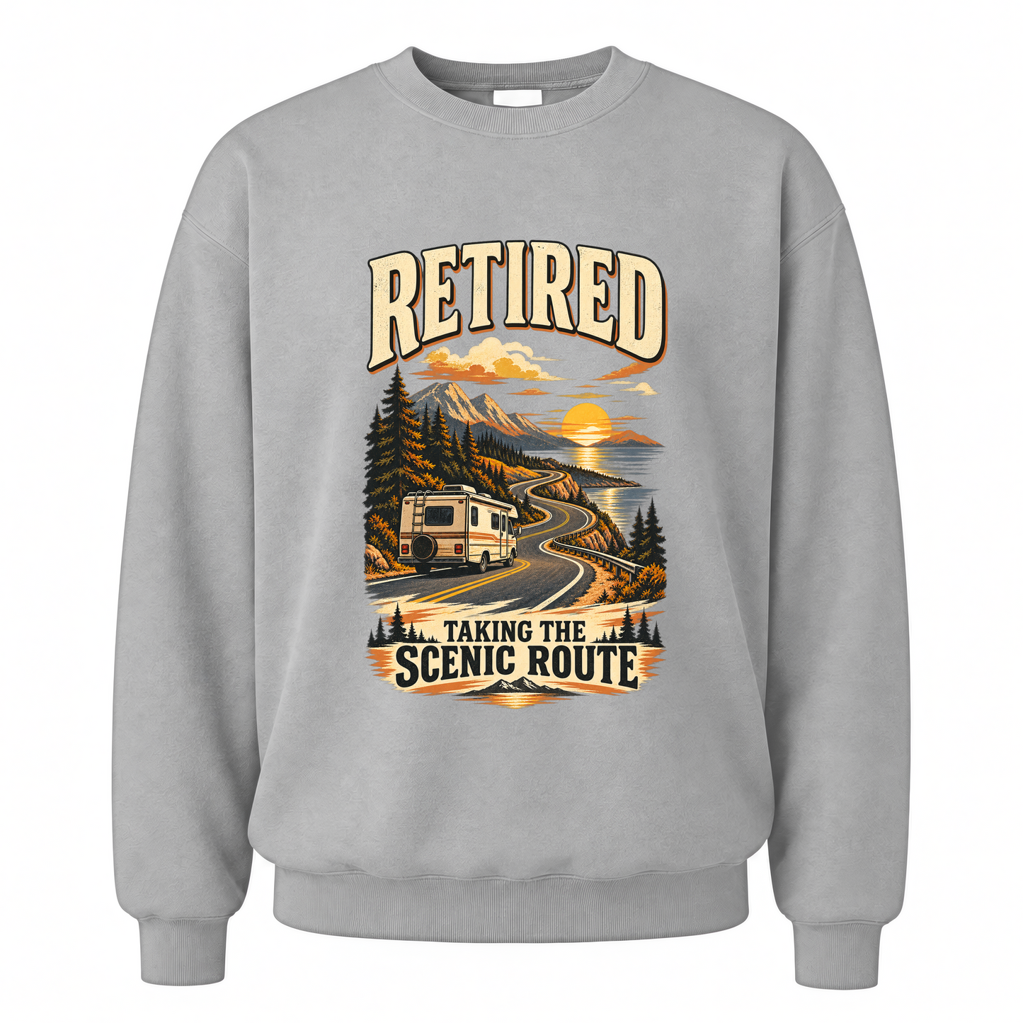 Sport Grey vintage sweatshirt with Retired Taking The Scenic Route printed front design