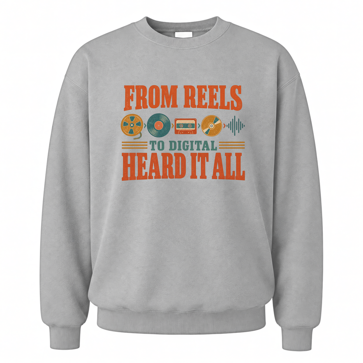 Sport Grey vintage sweatshirt with From Reels To Digital Heard It All printed front design