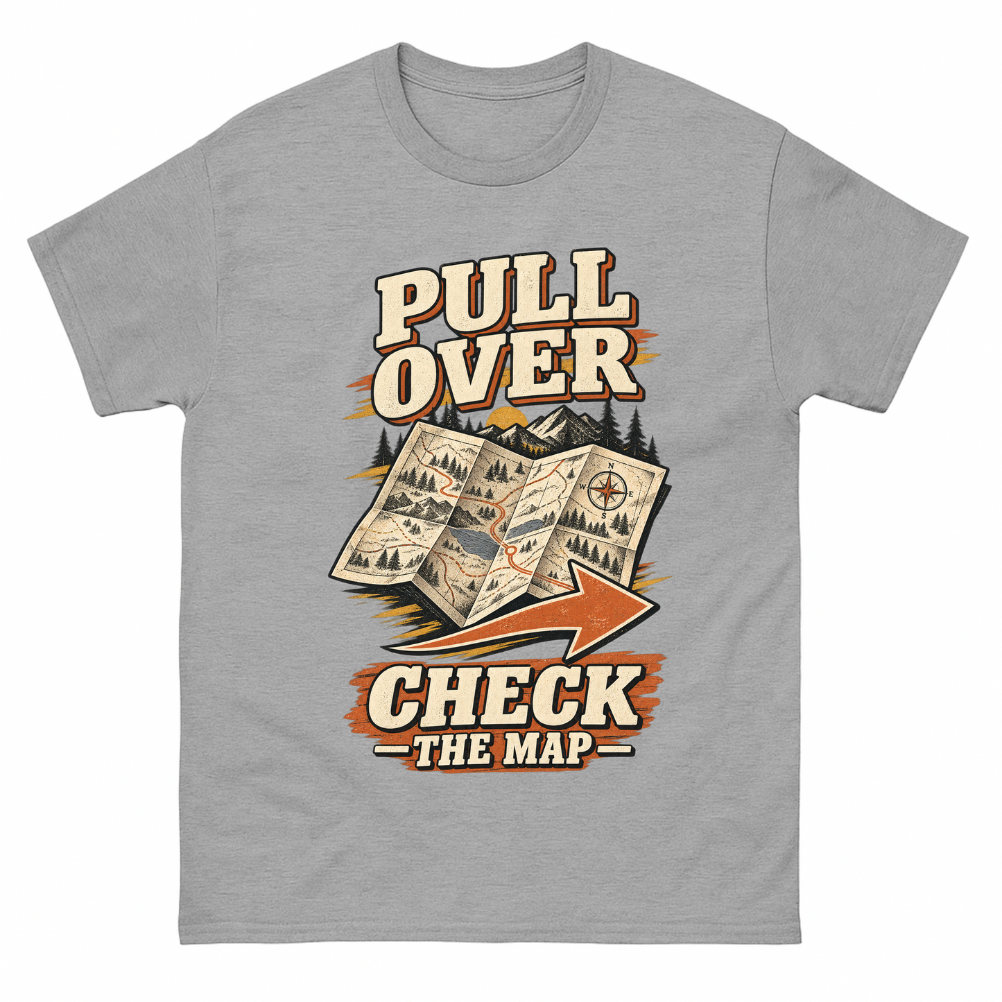 Sport Grey vintage t-shirt with Pull Over. Check The Map printed front design