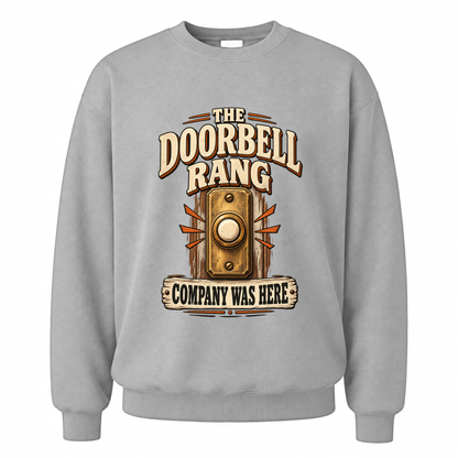 Sport Grey vintage sweatshirt with The Doorbell Rang Company Was Here printed front design
