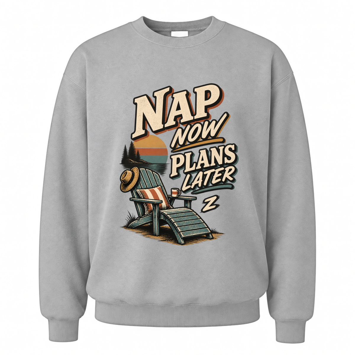 Sport Grey vintage sweatshirt with Nap Now Plans Later printed front design