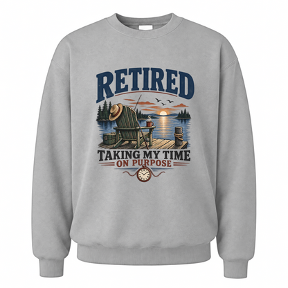 Sport Grey vintage sweatshirt with Retired Taking My Time On Purpose Taking My Time On Purpose printed front design