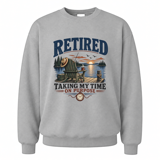 Sport Grey vintage sweatshirt with Retired Taking My Time On Purpose Taking My Time On Purpose printed front design