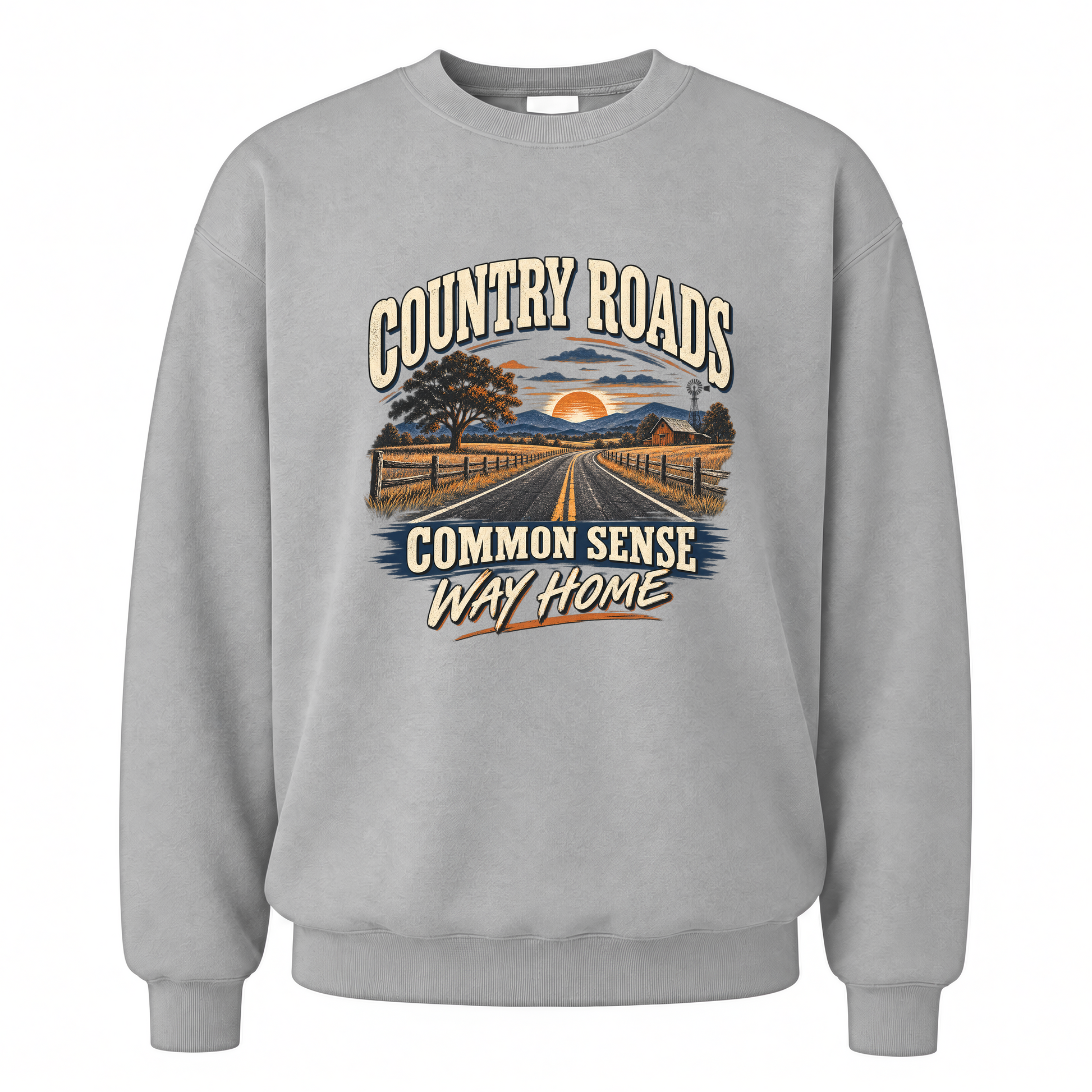 Sport Grey vintage sweatshirt with Country Roads. Common Sense Way Home printed front design