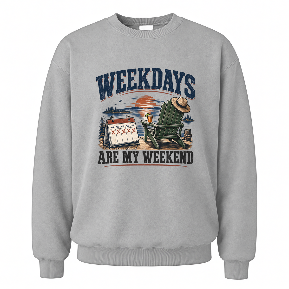 Sport Grey vintage sweatshirt with Weekdays Are My Weekend printed front design