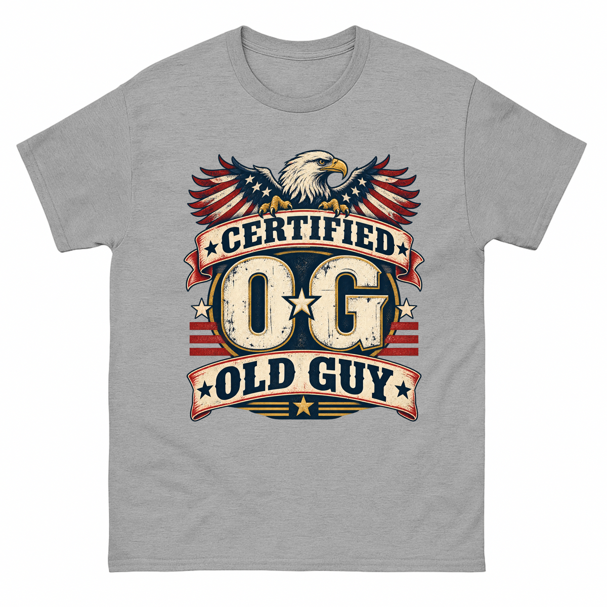 Sport Grey vintage t-shirt with Certified OG Old Guy printed front design