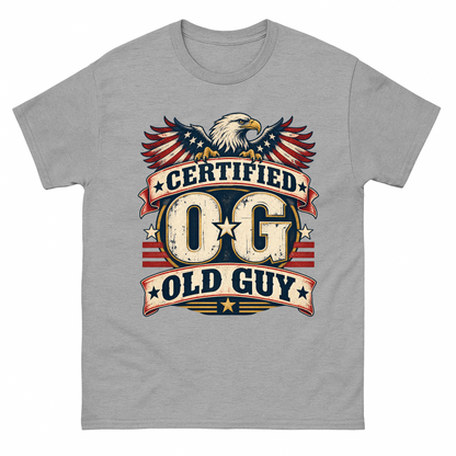 Sport Grey vintage t-shirt with Certified OG Old Guy printed front design