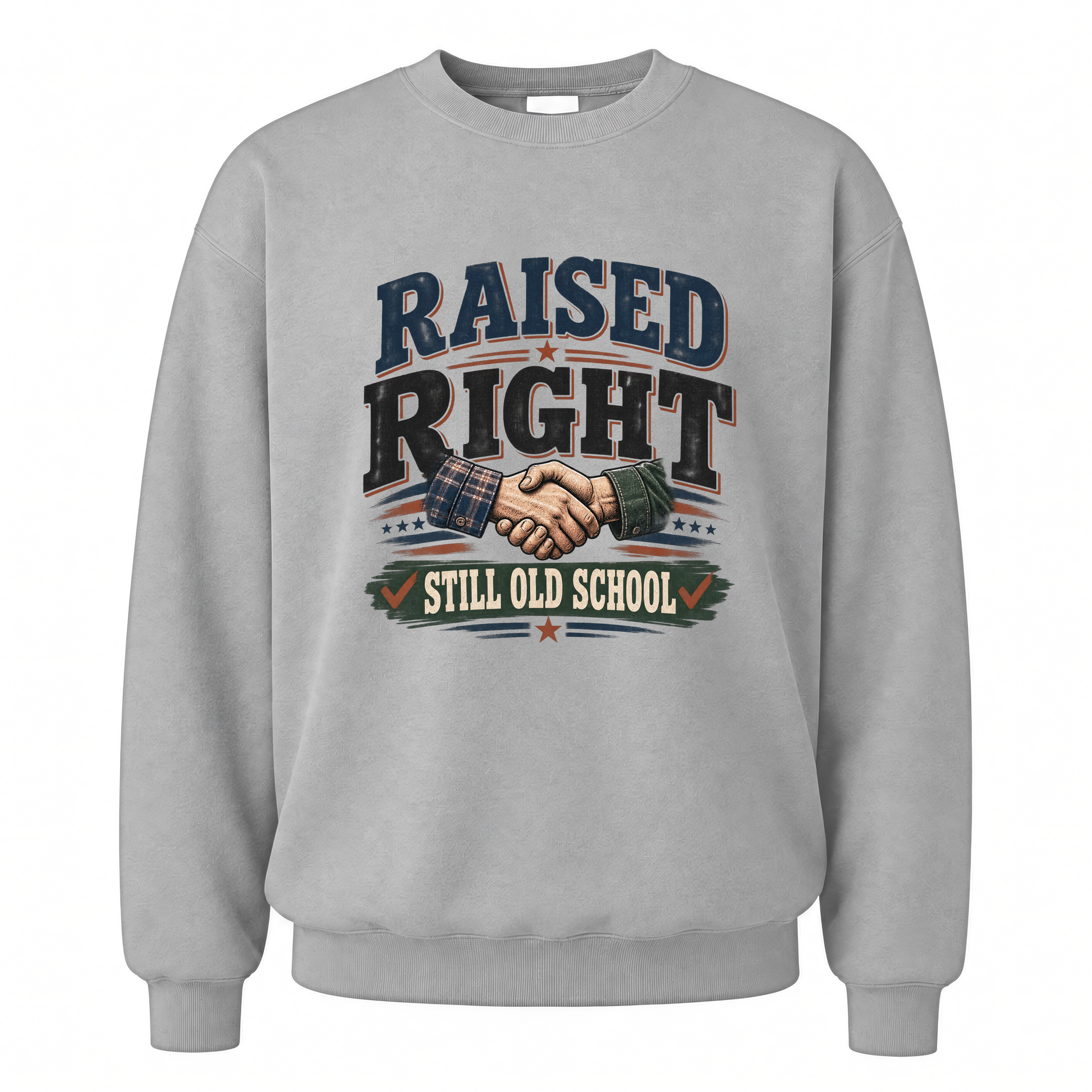 Sport Grey vintage sweatshirt with Raised Right Still Old School printed front design