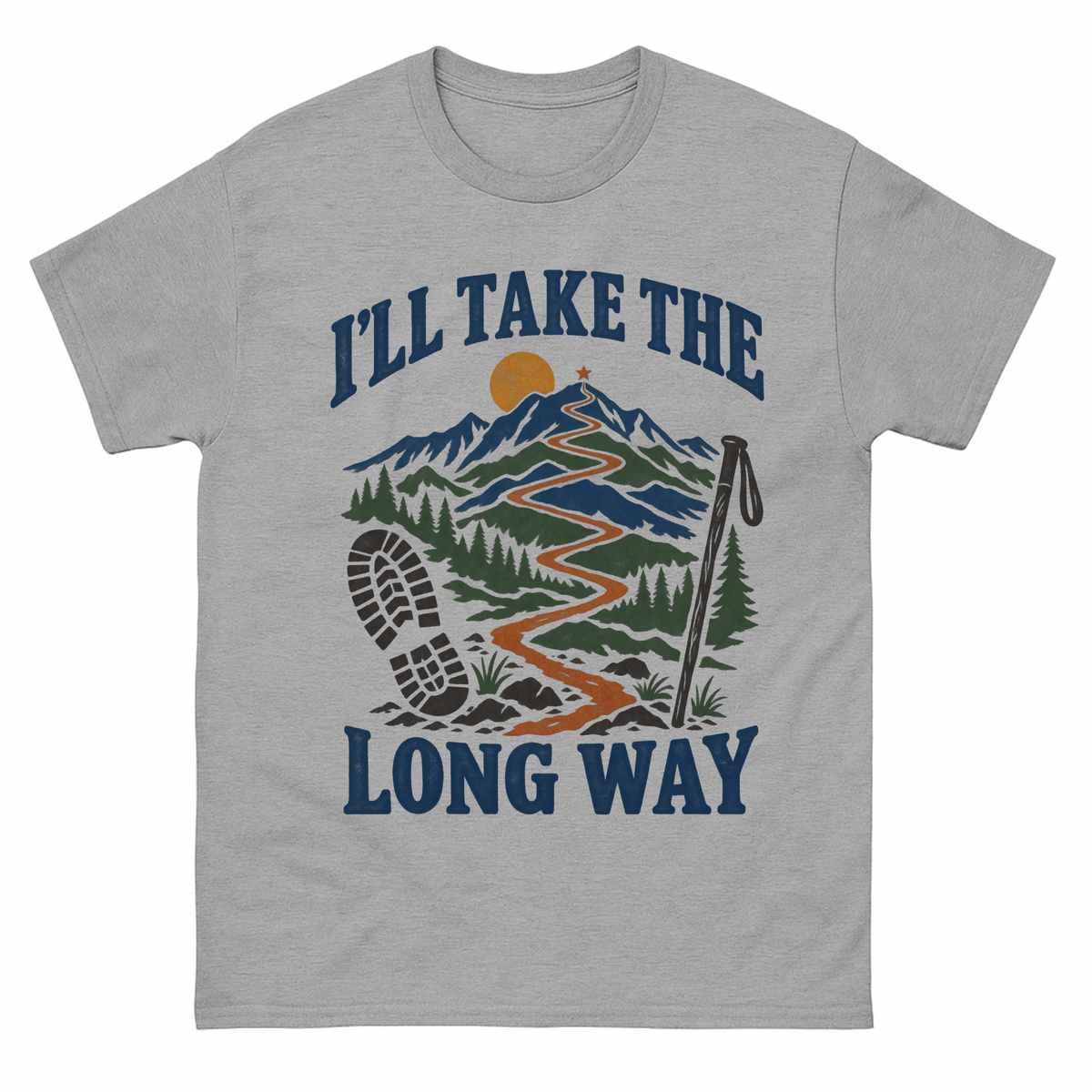 Sport Grey vintage t-shirt with I’Ll Take The Long Way printed front design