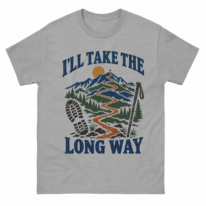 Sport Grey vintage t-shirt with I’Ll Take The Long Way printed front design