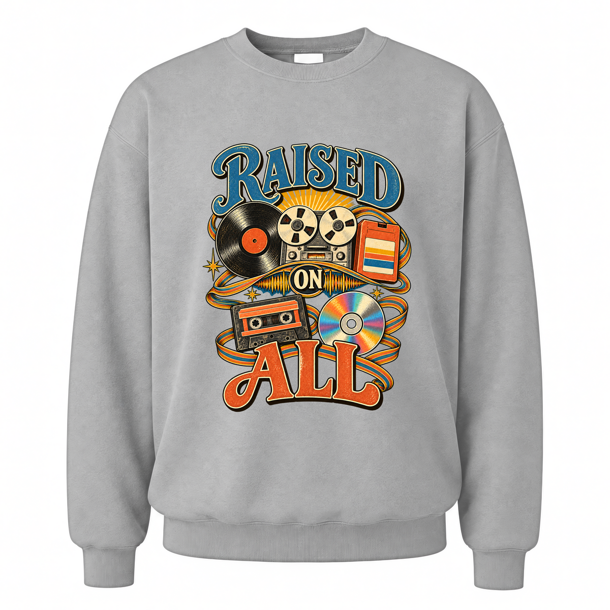 Sport Grey vintage sweatshirt with Raised On All printed front design
