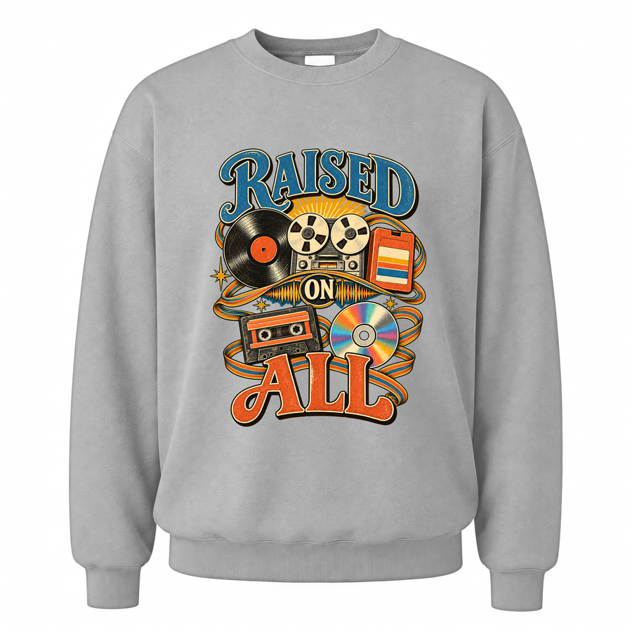 Sport Grey vintage sweatshirt with Raised On All printed front design