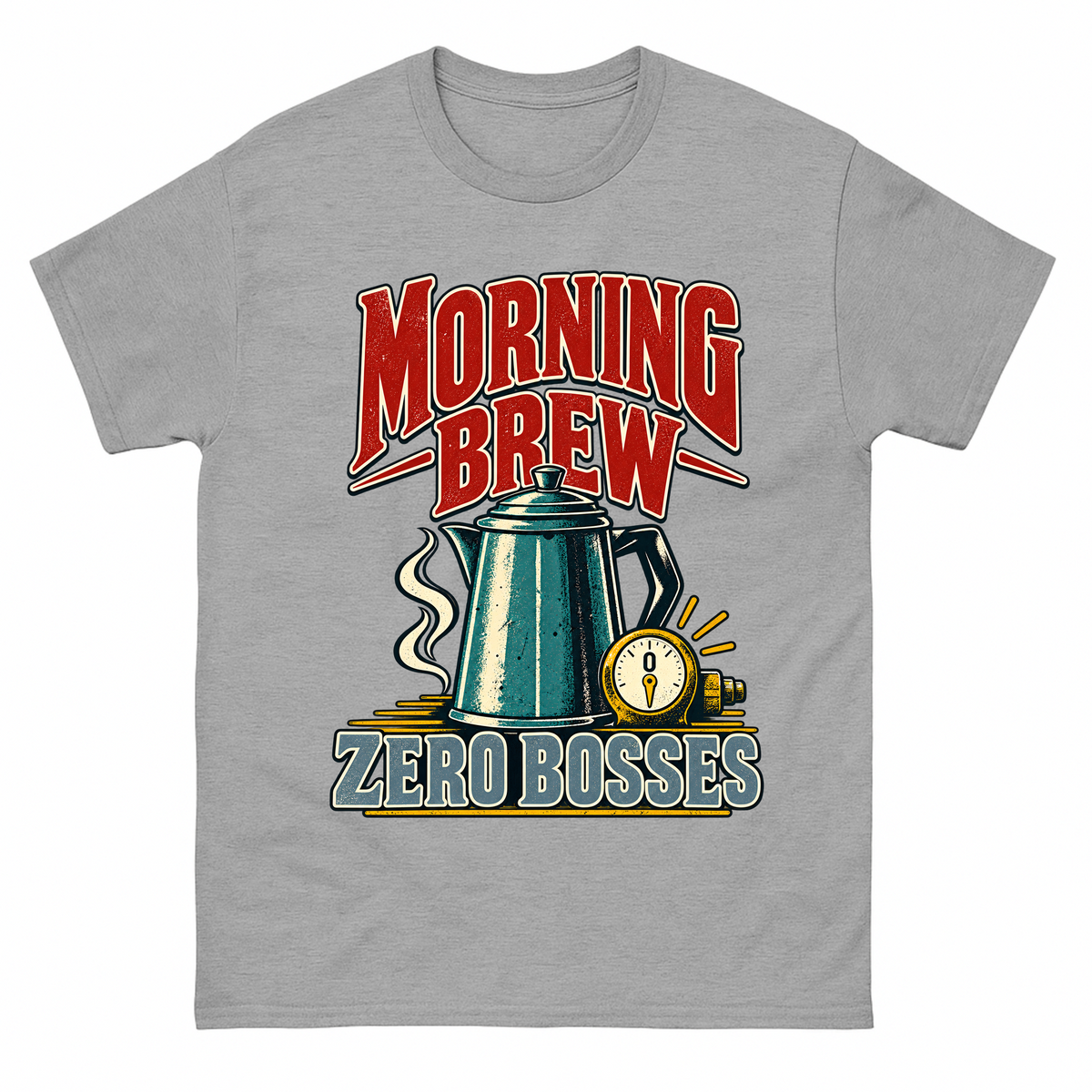 Sport Grey vintage t-shirt with Morning Brew. Zero Bosses printed front design