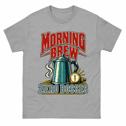 Sport Grey vintage t-shirt with Morning Brew. Zero Bosses printed front design