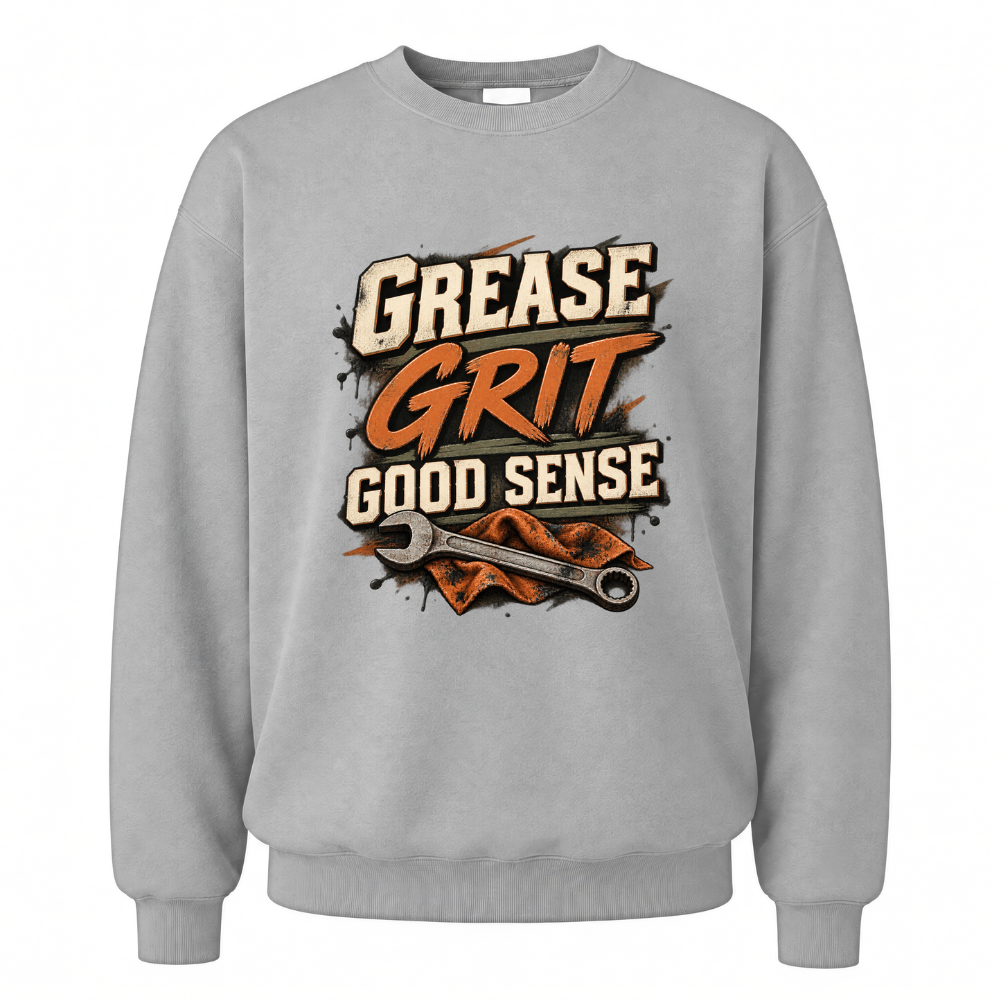 Sport Grey vintage sweatshirt with Grease Grit Good Sense printed front design