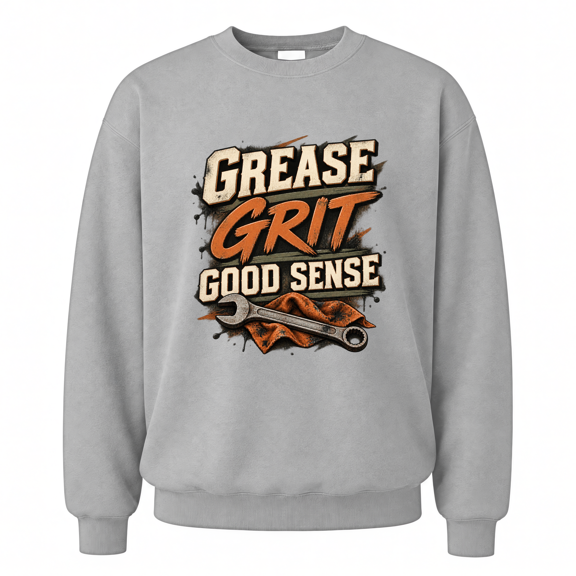 Sport Grey vintage sweatshirt with Grease Grit Good Sense printed front design