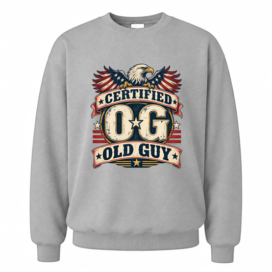 Sport Grey vintage sweatshirt with Certified OG Old Guy printed front design