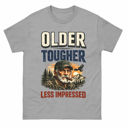 Sport Grey vintage t-shirt with Older Tougher Less Impressed printed front design