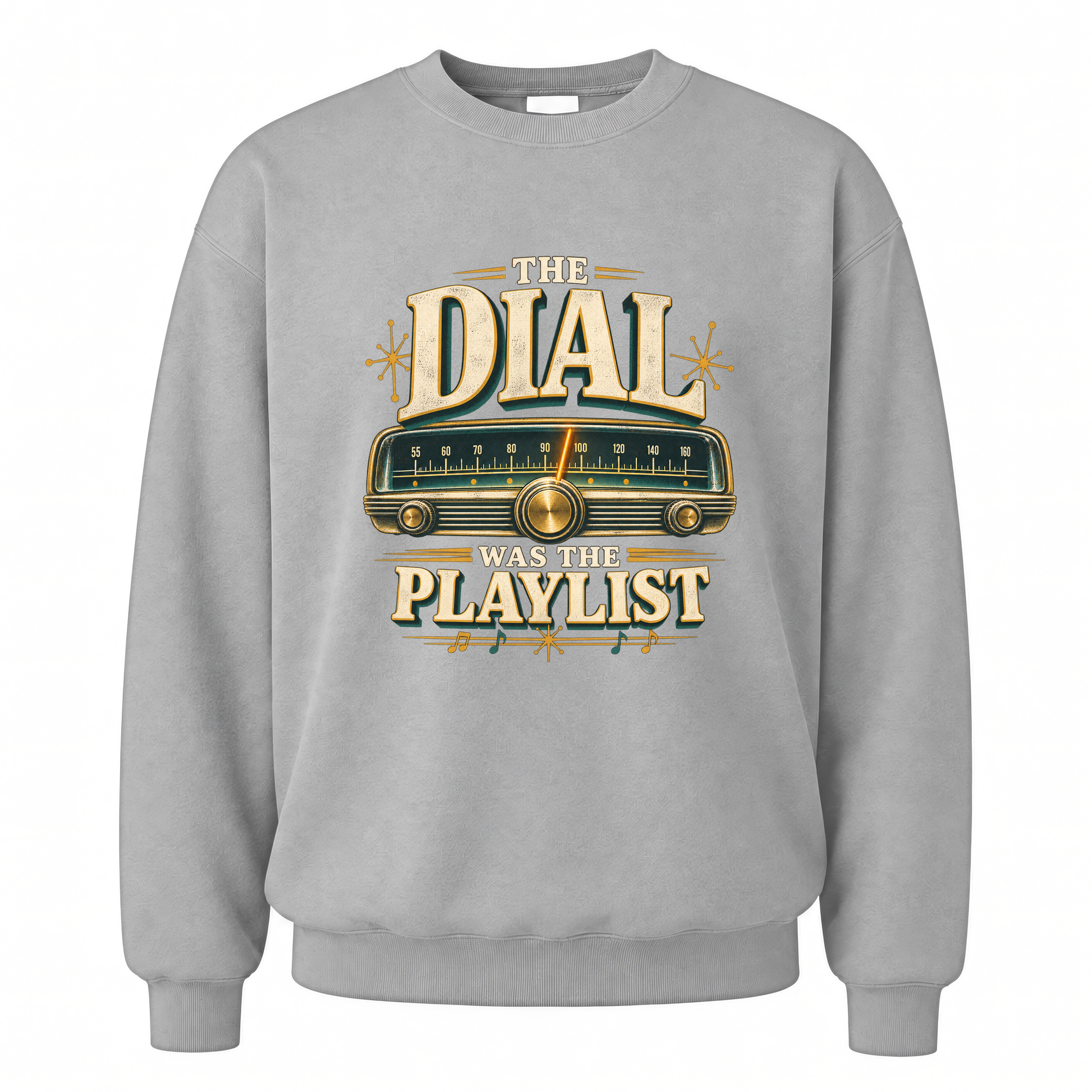 Sport Grey vintage sweatshirt with The Dial Was The Playlist printed front design